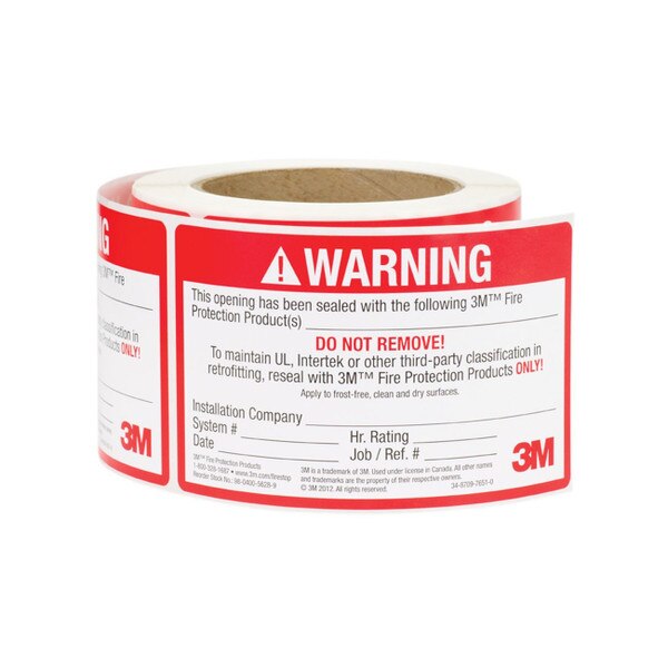 51115 54917 3M Firestop Identification Label 3 quot x 5 quot