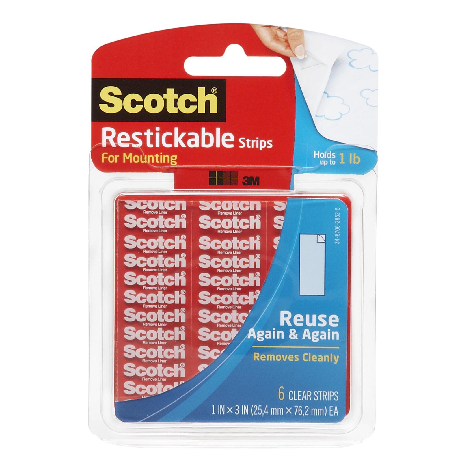 Scotch%28R%29+Restickable+Strips+R101%2C+1+in+X+3+in%2C+6+Strips