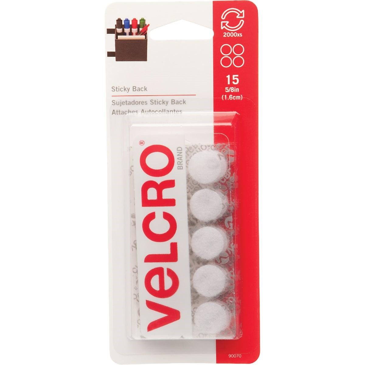 Sticky-Back+Hook+And+Loop+Dot+Fasteners+On+Strips%2C+5%2F8+Dia.%2C+White%2C+15+Sets%2Fpack